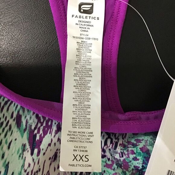Fabletics Norwalk Tank XXS Purple and Teal Patterned NWT - Picture 5 of 7